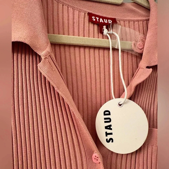 STAUD Napa Ribbed Long Sleeve Midi Dress in Blush NWT size L - Picture 5 of 7